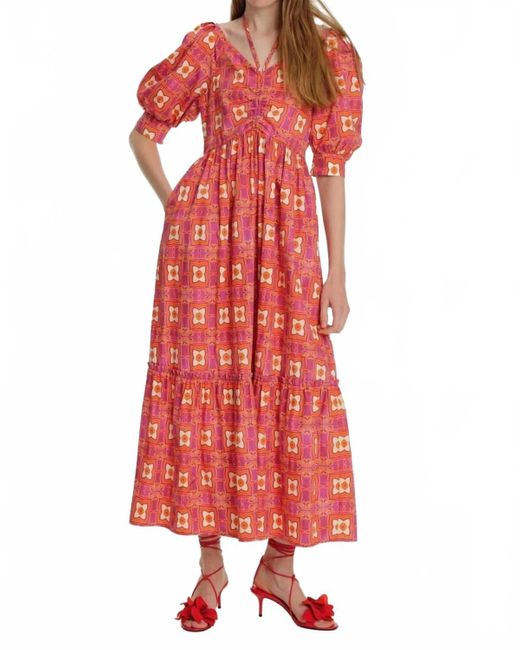 Exquise Red Halter Neck Short Sleeve Patterned Midi Dress
