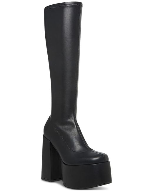 Steve Madden Black Cray Faux Leather Stretch Knee-high Boots