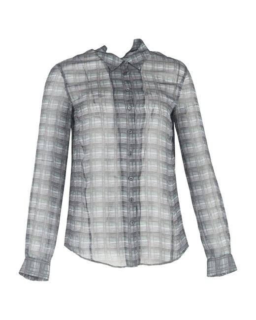 Theory Gray Button-Down Sheered Pattern Shirt