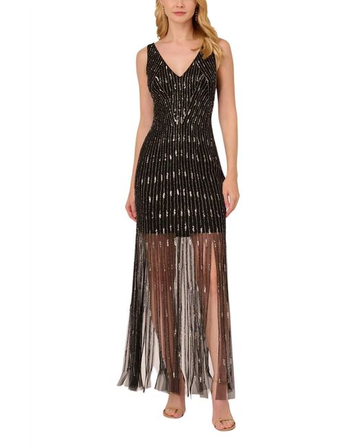 Adrianna Papell Brown Beaded Sleeveless Dress