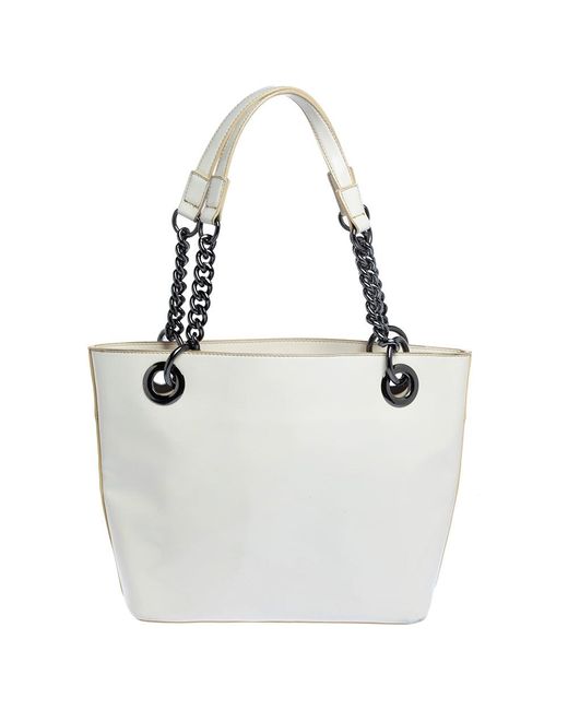 DKNY White Patent Leather Chain Tote