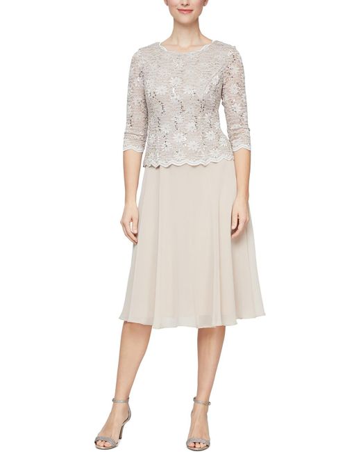 Alex Evenings Natural Lace Sequined Cocktail Dress