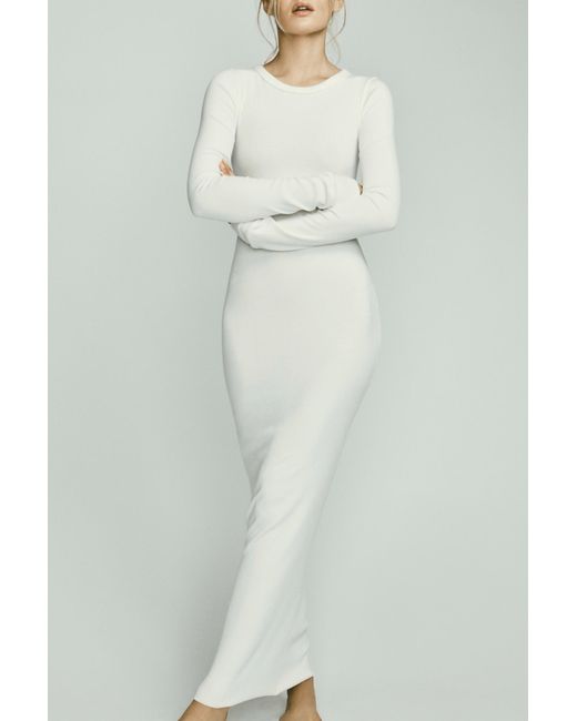 ÉTERNE White Long Sleeve Crewneck Maxi Dress