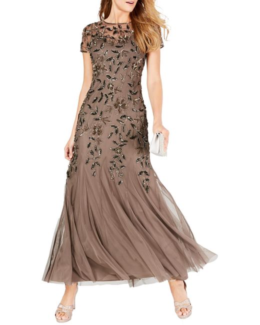 Adrianna Papell Brown Embellished Maxi Evening Dress