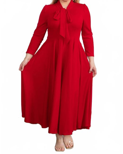 Karen T Design Women's Red Bow Tie A-Line Midi Dress