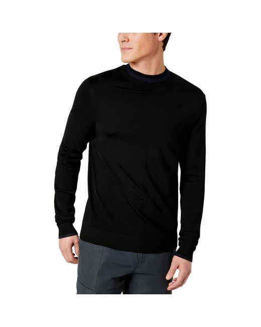 Kenneth Cole Black Ribbed Trim Viscose Mock Turtleneck Sweater for men