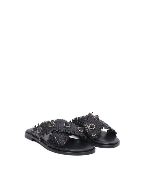 Caryatis Black Woven Leather Slipper