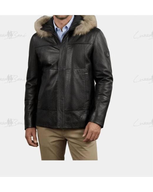 Lusso Beni Black Trace Leather Jacket for men