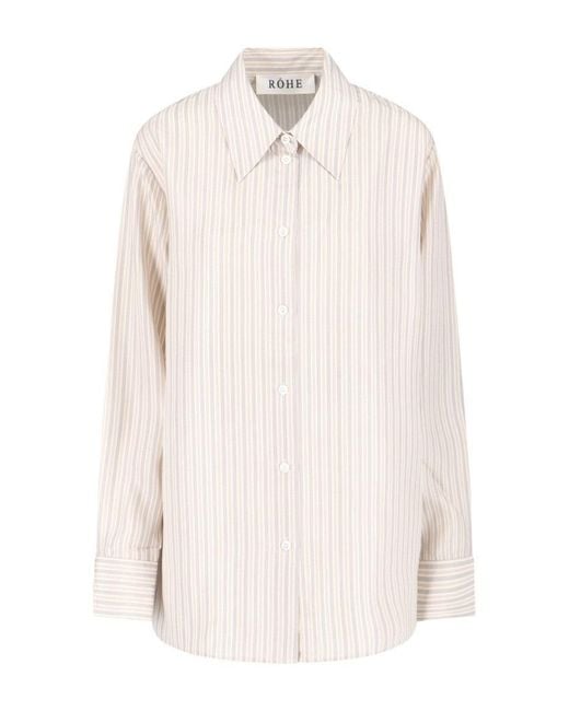 Rohe White Classic Button-Up Silk Shirt With Vertical Stripes