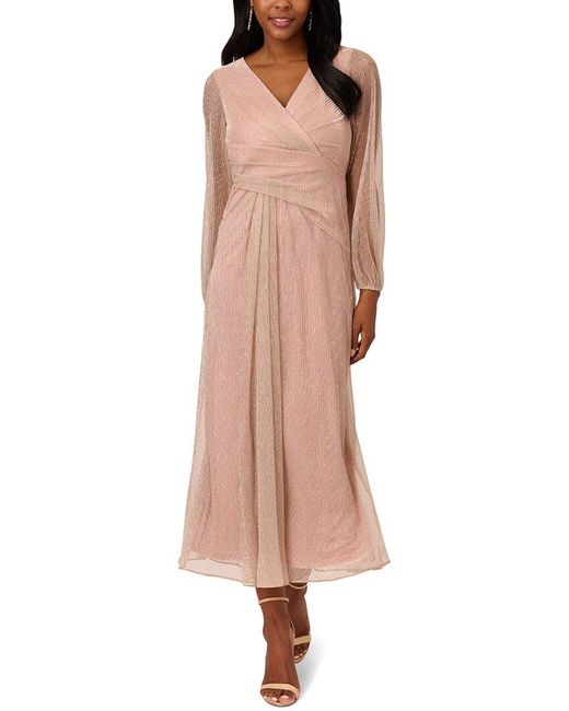 Adrianna Papell Pink Soft Long Sleeve Lace Midi Dress