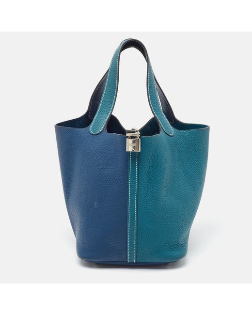 Hermès Blue Hermès Deep Bleu/vert Bosphore Taurillon Clemence Leather Picotin Lock 22 Bag