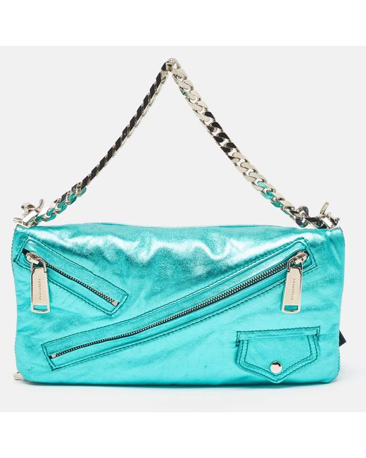 DSquared² Blue Metallic Leather Babe Wire Chain Clutch