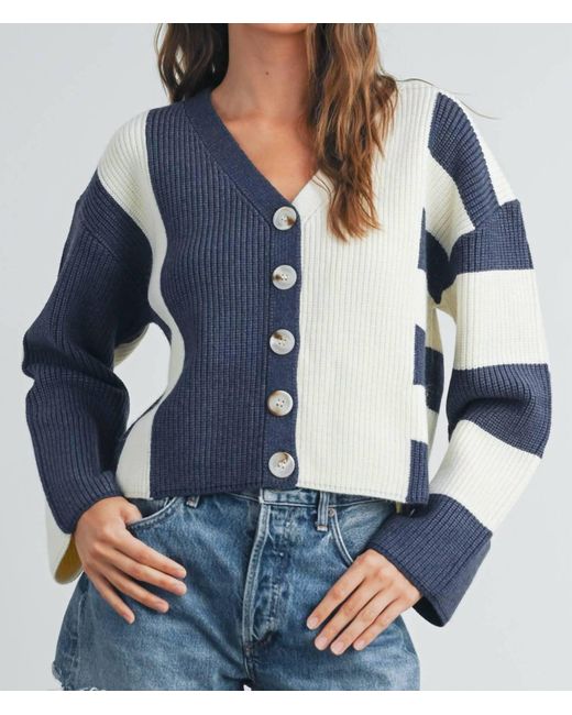 Buttermelon Blue Color Block Cardigan