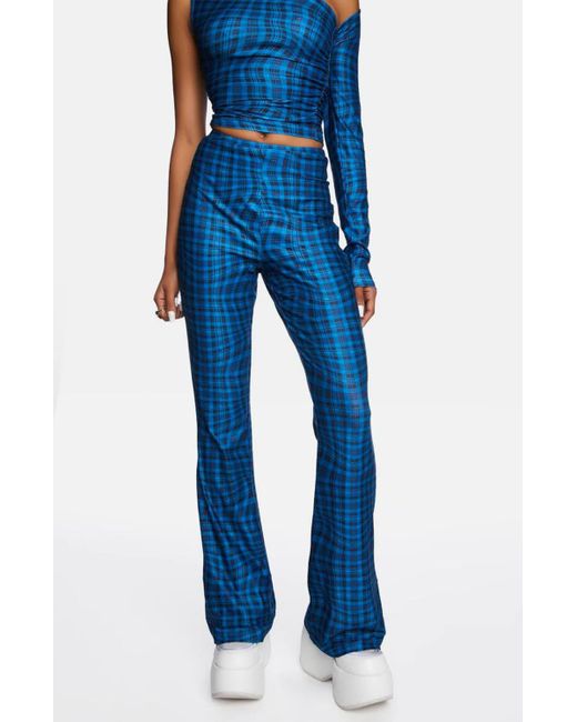 Another Girl Blue Gene Wavy Check Flare Pants