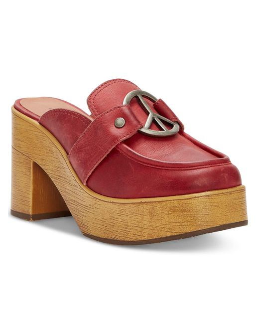 Lucky Brand Red Aleah Slip On Leather Block Heel