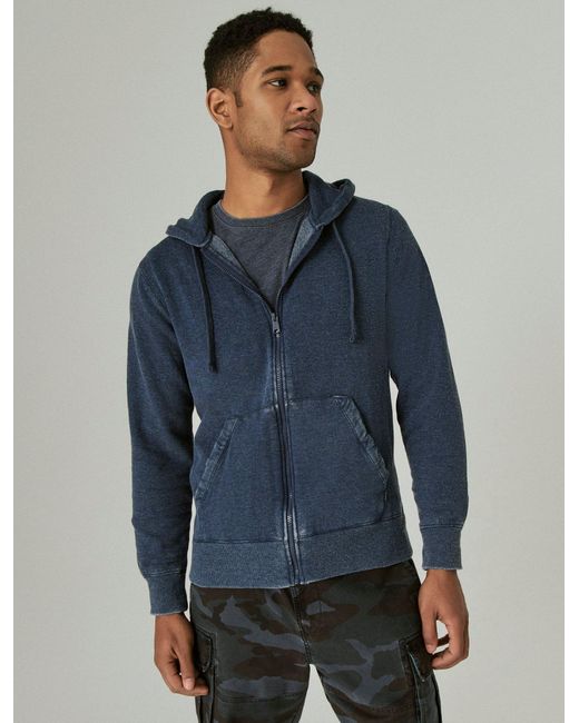 Lucky Brand Burnout Fleece Zip Hood in Blue for Men | Lyst