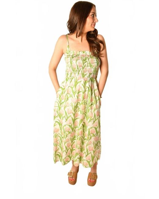 Thml Yellow Thin Strap Floral Pattern Midi Dress
