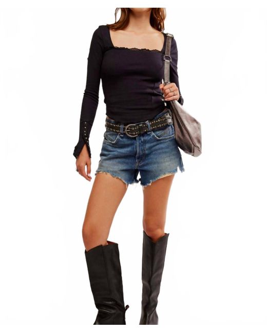 Free People Black Cuff It Long-Sleeve Square Neck Top