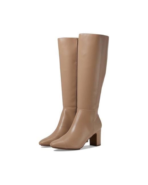 Anne Klein Brown Sawyer Boots Taupe Leather Block Heel Knee High Jobb1246