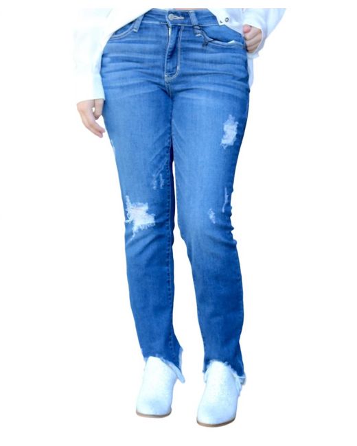 Judy Blue Blue Distressed Shark Bite Slim Fit Jeans
