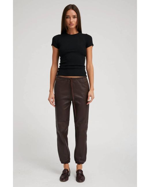 SPRWMN Black Leather Drawstring Jogger