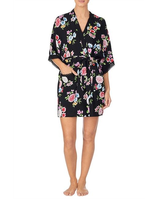 Kensie Black V Neck Wrap Robe