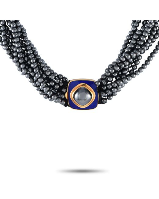 Tiffany & Co Blue 18k Yellow Hematite And Enamel Bead Choker Necklace Ti07-051524