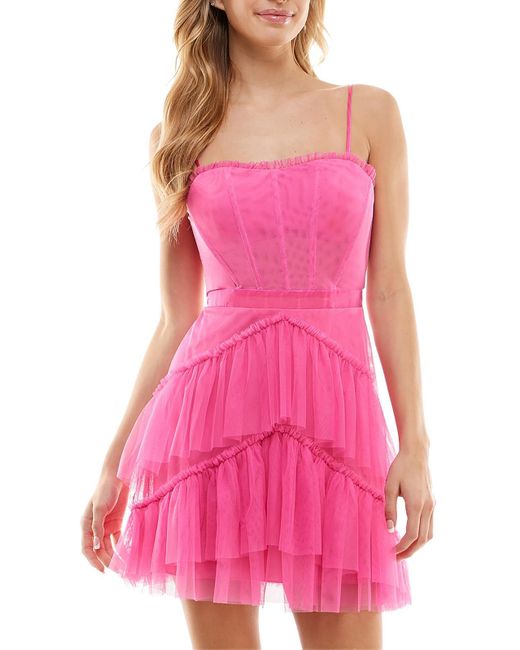 City Studios Pink Juniors Tiered Ruffled Cocktail And Party Dress