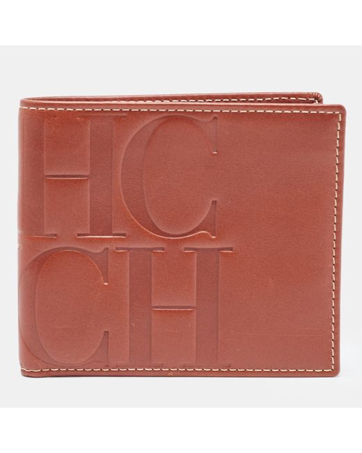 CH by Carolina Herrera Red Tan Monogram Embossed Leather Bifold Wallet for men