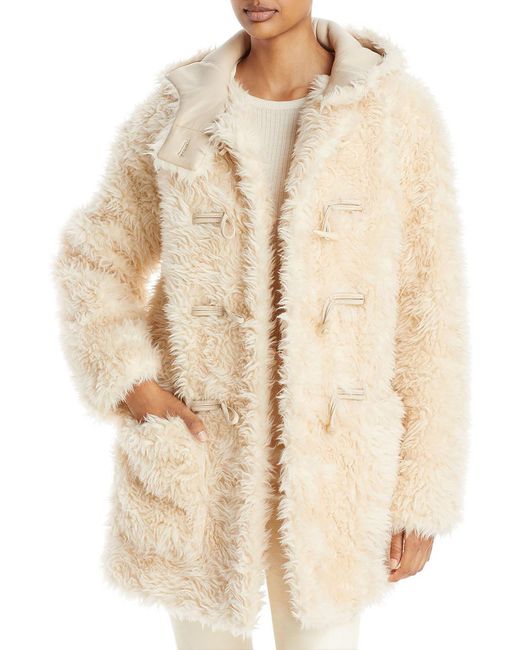 A.L.C. Natural Winston Hooded Cold Weather Faux Fur Coat
