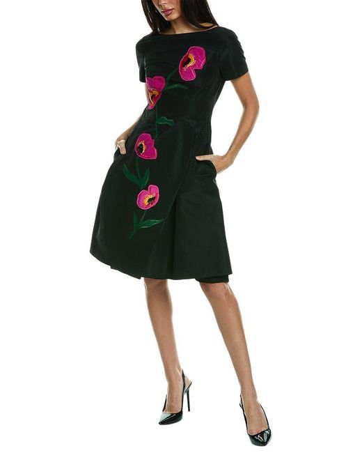 Carolina Herrera Green Bateau Neck Silk A-line Dress