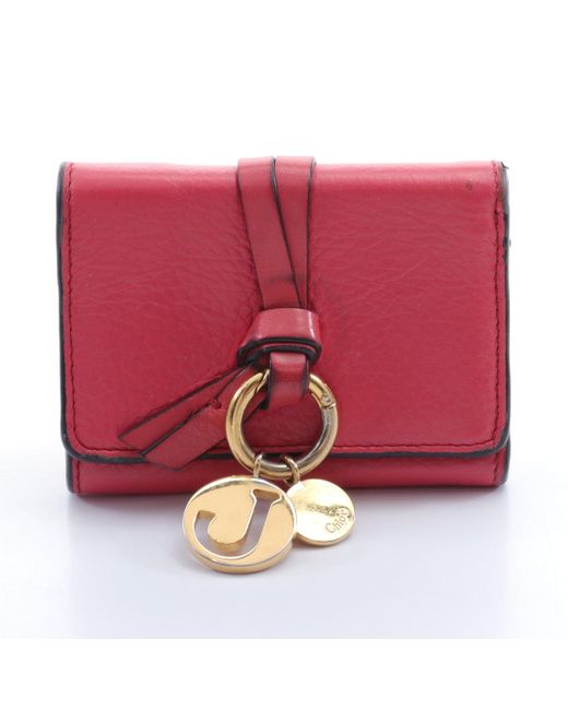 Chloé Red Alphabet Alphabet Mini Compact Wallet Trifold Wallet Leather With J Charm