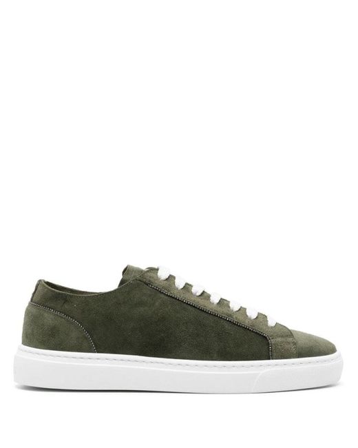 Doucal's Green Chain-Detailed Suede Sneakers