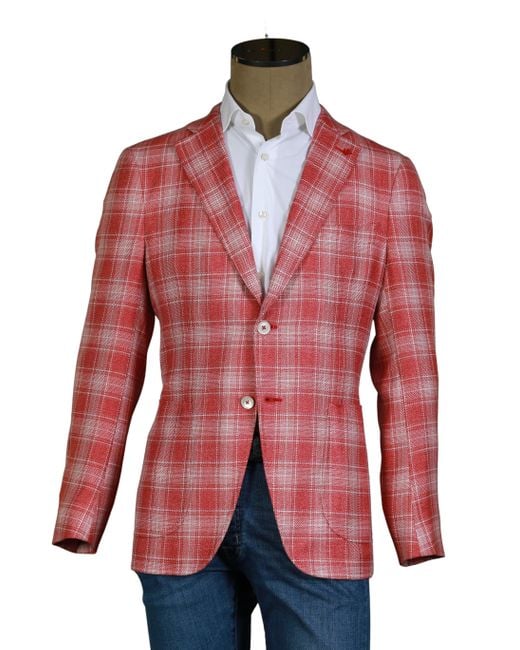 Isaia Red Plaid Sport Jacket for men