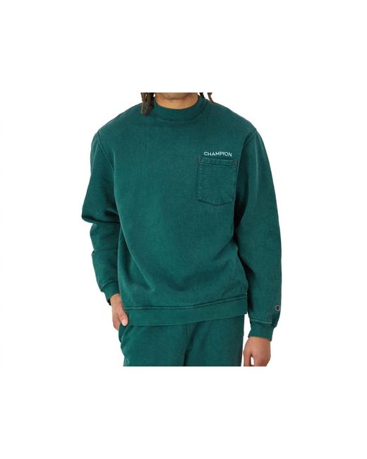 Champion Green Washed Pocket Crewneck Sweatshirt for men