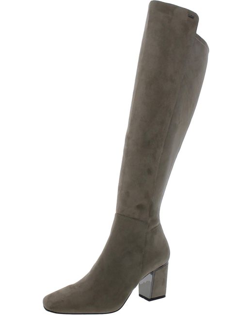 DKNY Gray Cilli Microsuede Block Heel Knee-high Boots