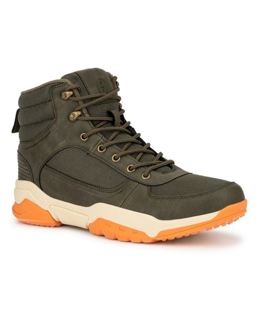 Reserved Footwear Green Faux Leather Quilted Hiking Boots for men