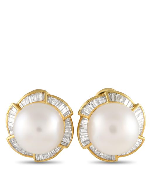 Non-Branded Metallic Lb Exclusive 18k Yellow 3.50ct Diamond And Pearl Earrings Mf158-041624