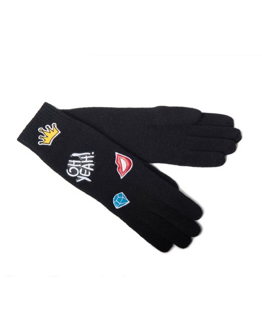 Portolano Black Cashmere Gloves With Leather Patches