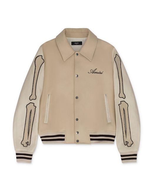 Amiri Natural Alabaster Varsity Bones Bomber Jacket for men