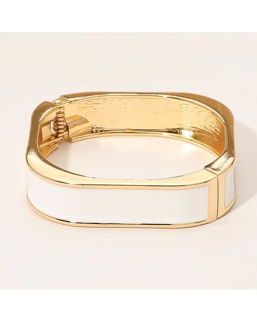 Fashnzfab Blue Enamel Inlay Rectangular Hinged Bangle Bracelet