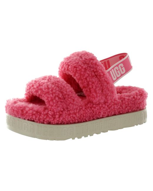 Ugg Pink Oh Yeah Shearling Open Toe Slip-on Slippers