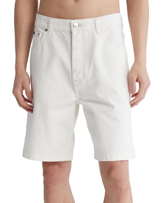 Calvin Klein White Pride Loose Fit Below Knee Denim Shorts for men