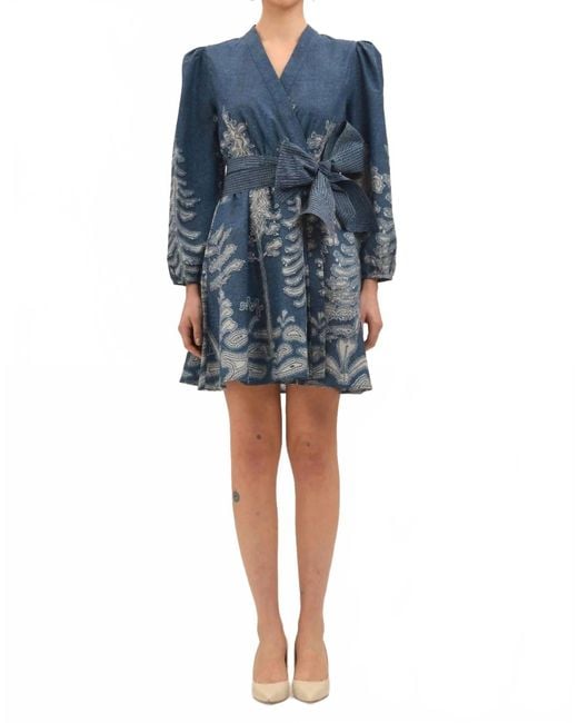 CELINA MOON Women's Blue Carly Wrap Mini Dress - www.disolcolor.com CELINA MOON Women's Blue Carly Wrap Mini Dress - www.disolcolor.com