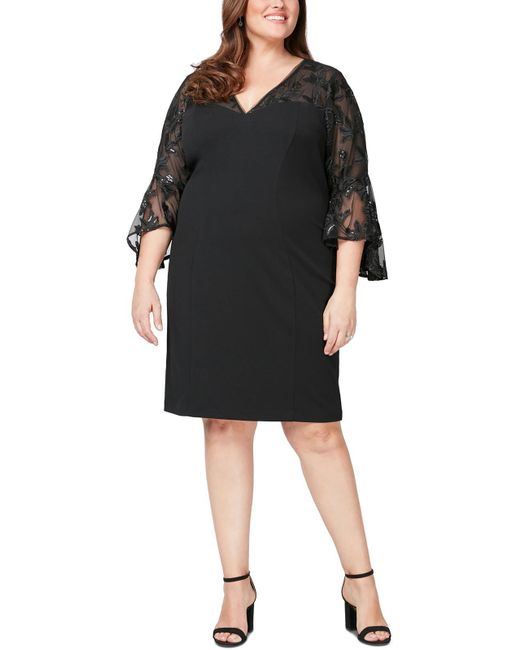 Alex Evenings Black Plus Sequined Embroidered Shift Dress