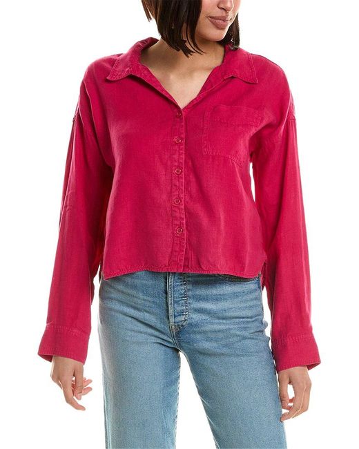 Michael Stars Red Gracie Crop Button-down Linen Shirt