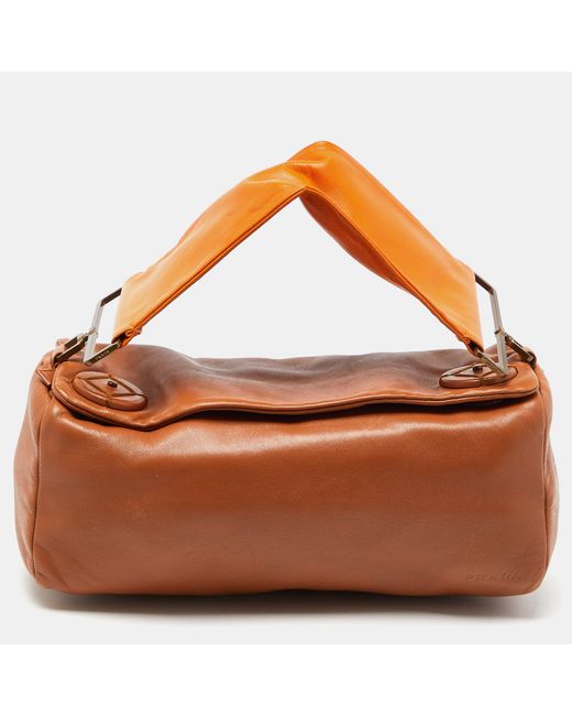 Prada Brown /orange Leather Satchel