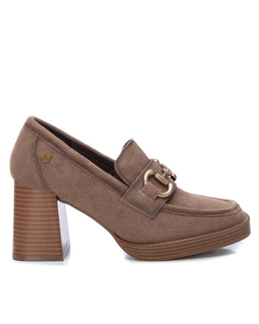 Xti Brown Suede Heeled Loafers