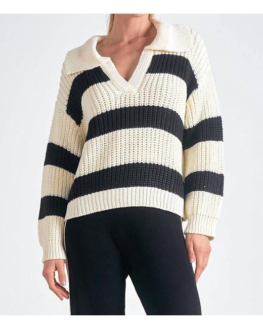 Elan White Color Block V-Neck Sweater