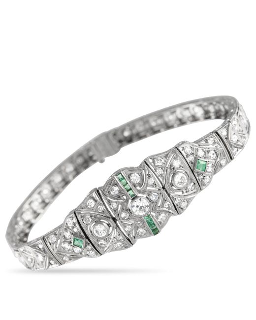 Non-Branded White Lb Exclusive Platinum 2.50ct Diamond And Emerald Art Deco Bracelet Mf10-012924